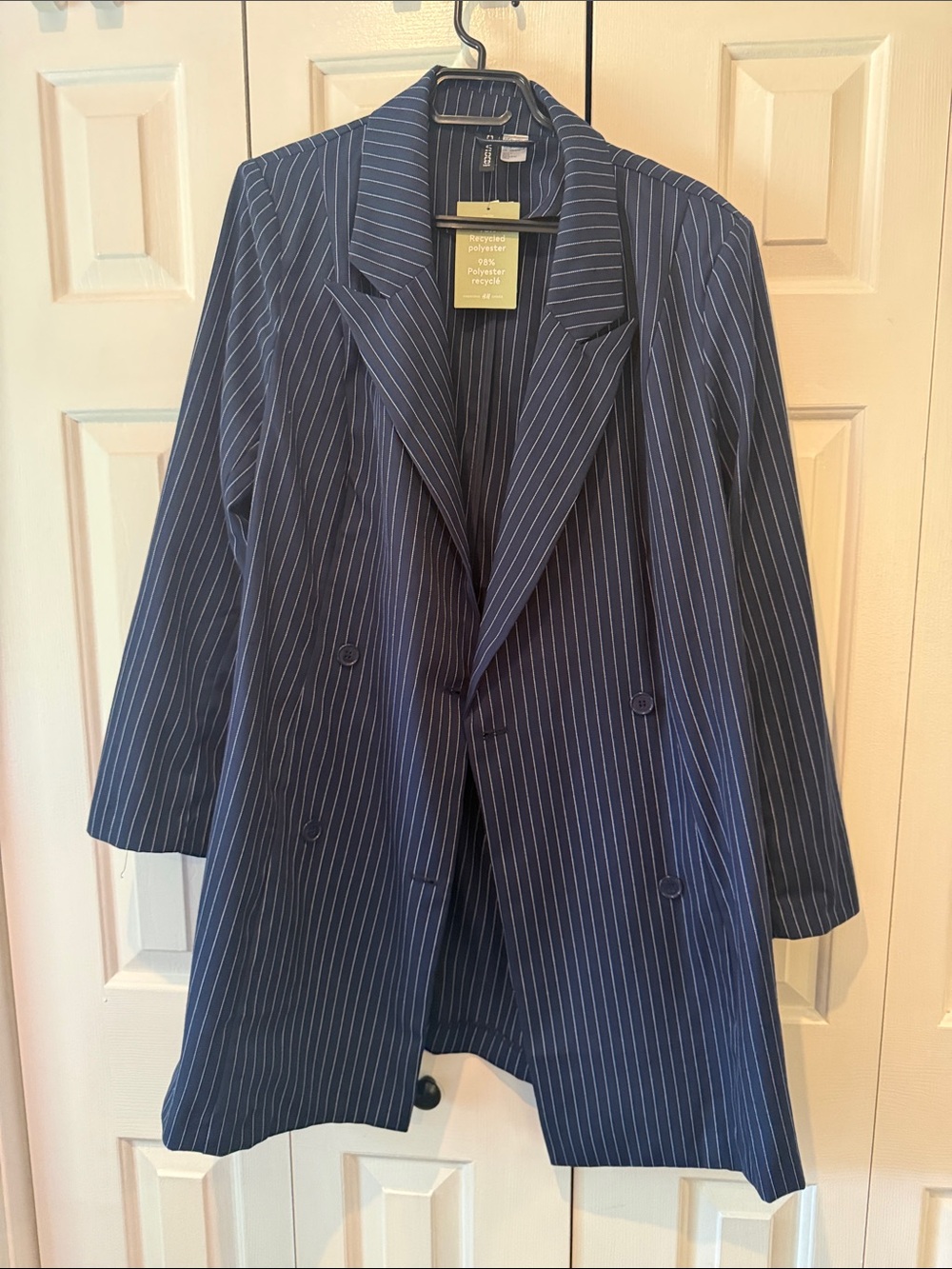 H&M Navy Pinstripe Double-Breasted Blazer Jacket